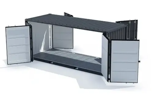 Contenedor de almacenamiento de 20 pies con doble lateral abierto.