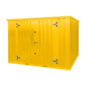 Contenedor amarillo de 3 metros (3x2 m) con puertas laterales dobles de 3 metros.